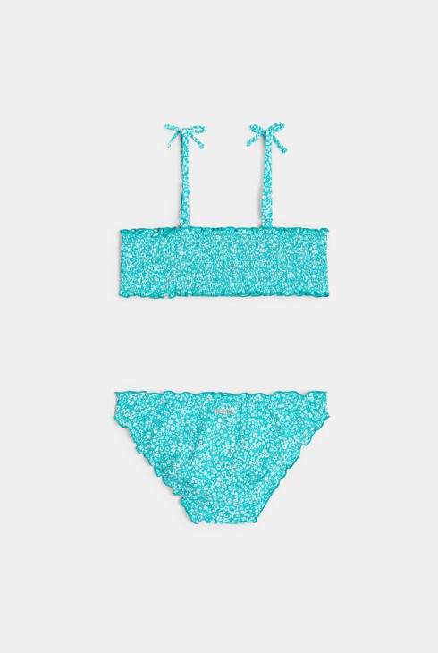 Maillot de bain 2 pièces à smocks bleu Fille 2