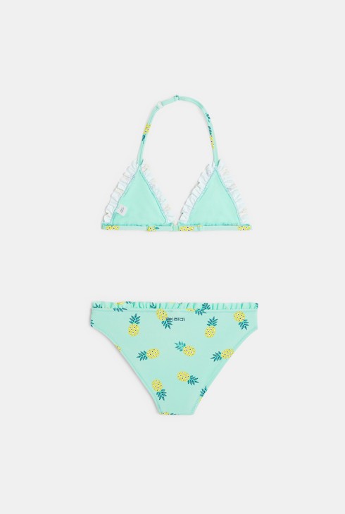 Dekliške dvodelne kopalke, zelene s potiskom ananasov 2