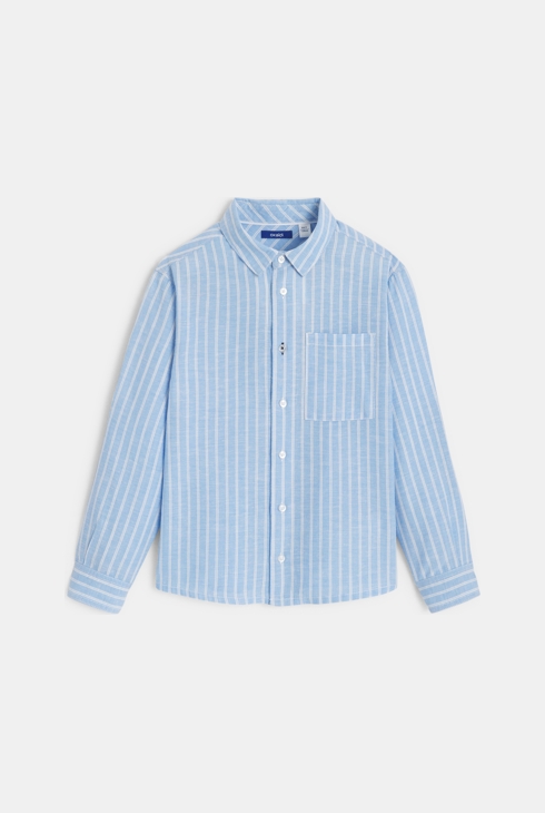 Chemise rayée en lin bleu Garçon 2