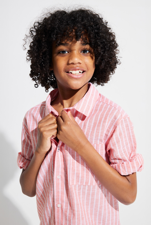 Gestreiftes Leinenhemd in Orange für Jungen 1