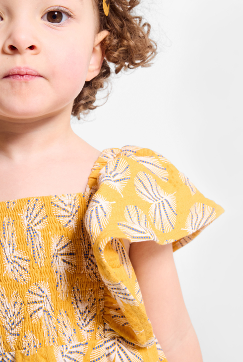 Gesmoktes gelbes Kleid aus verspielter Baumwolle Baby Mädchen 2