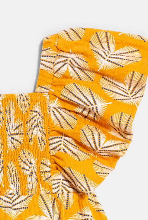 Vestido de algodón fantasía con punto smock amarillo bebé niña 2