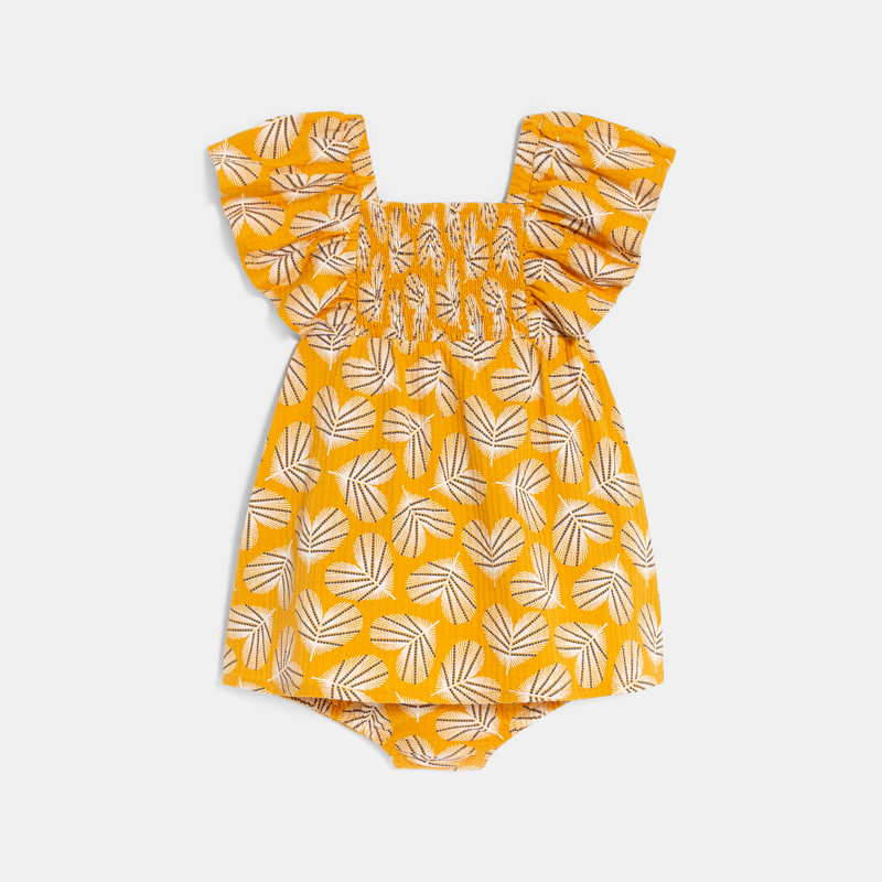 OBAIBI - Robe en coton fantaisie smokée jaune bébé fille - Fille