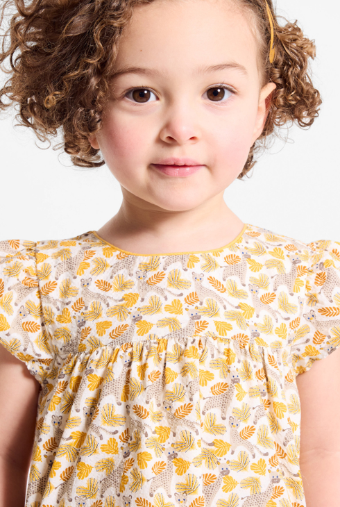 Ockerfarbenes Kleid Pointelle-Stil Tiermotive Baby Mädchen 2