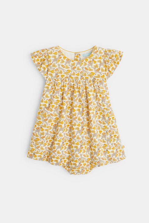 Ockerfarbenes Kleid Pointelle-Stil Tiermotive Baby Mädchen 2
