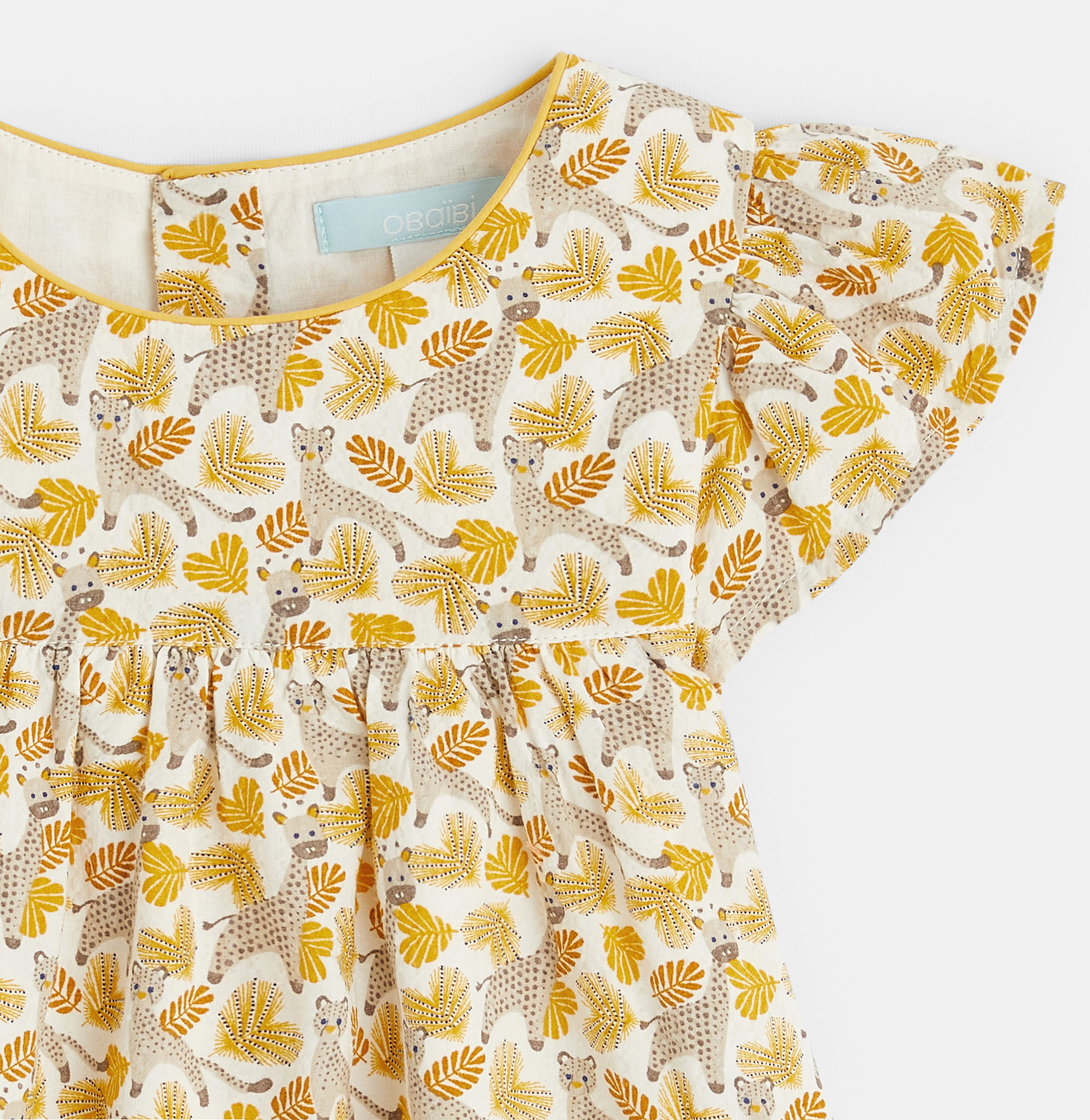 Robe style pointelle animaux ocre bébé fille