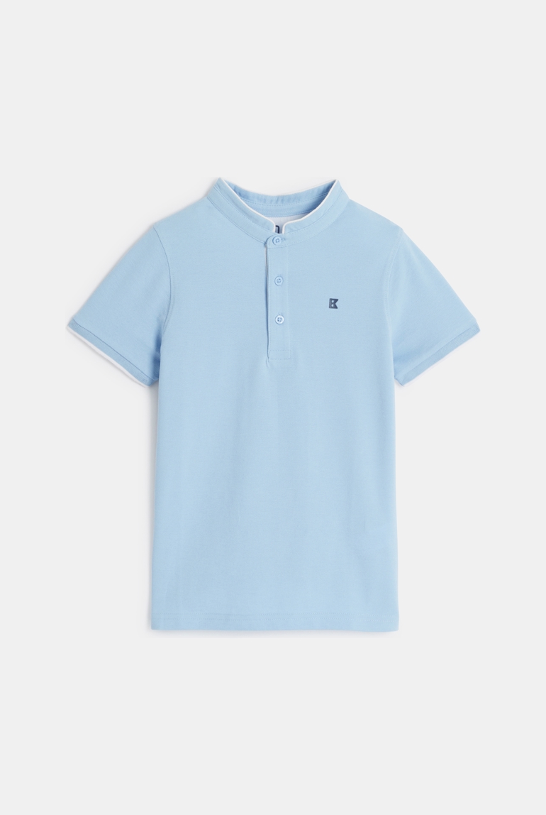 Blaues Kurzarm-Poloshirt mit Mao-Kragen Jungen 1