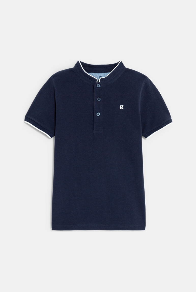 Marineblaues Kurzarm-Poloshirt mit Mao-Kragen Jungen 1
