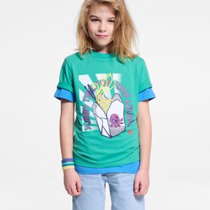 Boy's green Japanese-style patterned T-shirt with short sleeves 1