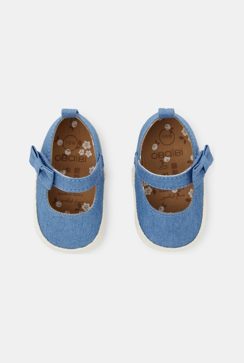 Ballerines à scratch denim bleu bébé fille