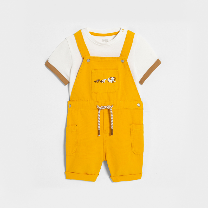 Gelbe kurze Latzhose und T-Shirt Baby Jungen