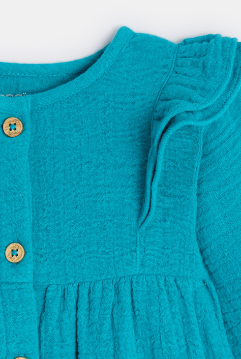 Robe coton fantaisie et headband vert bébé fille 2