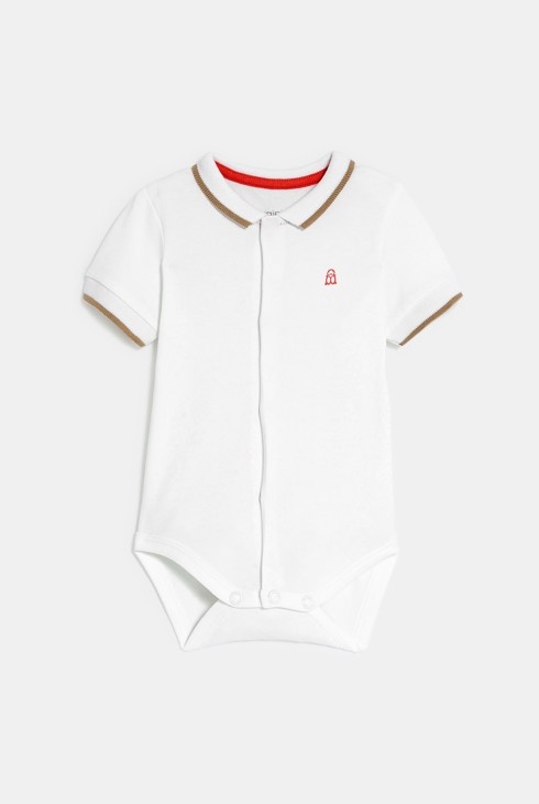 Baby Boy's fleece short-overalls and red bodysuit 2