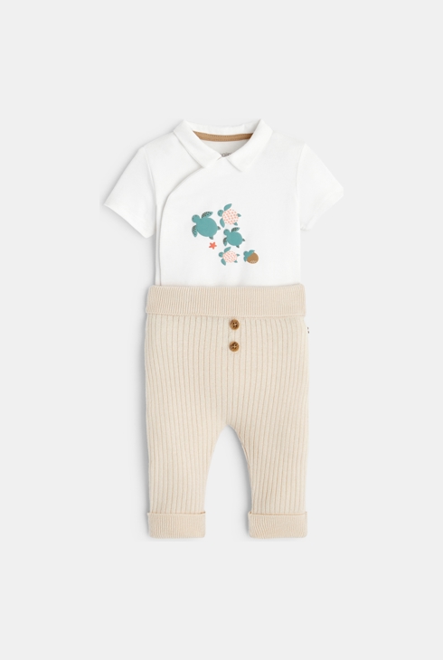 Body tortue et pantalon souple blanc bébé garçon 1