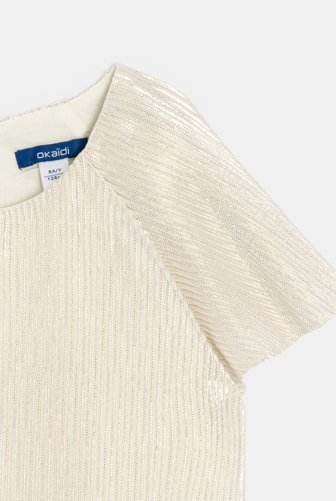 Irisierende gerippte Bluse in Beige für Mädchen 2