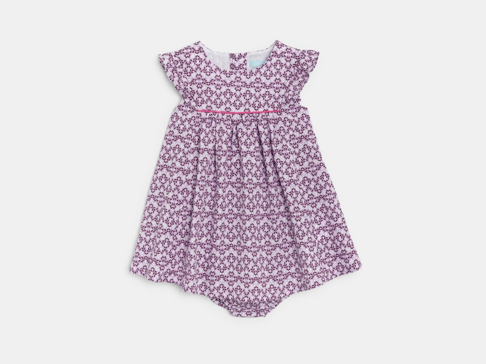 Robe fleurie seersucker violette bébé fille 1