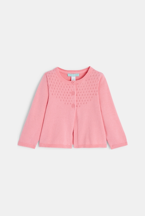 Gilet maille tricot fantaisie rose bébé fille