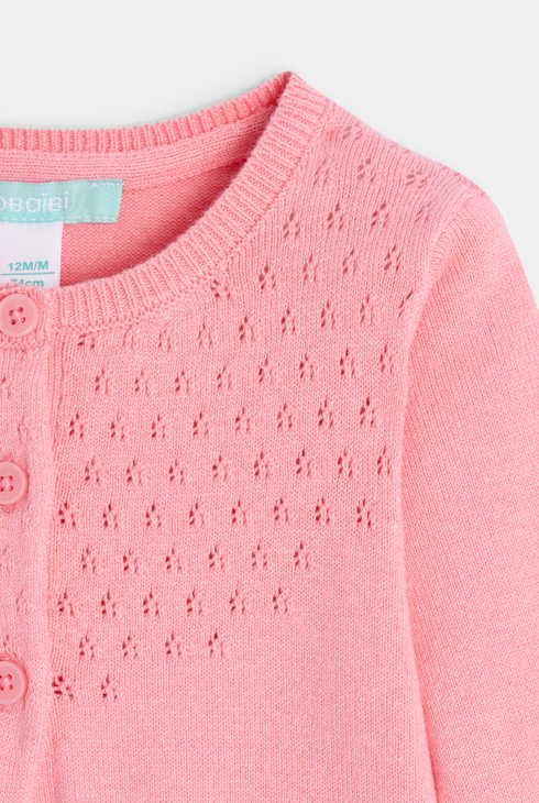 Gilet maille tricot fantaisie rose bébé fille