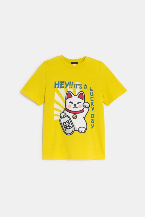 Rumena majica z motivom kitajske mačke za deklice 2