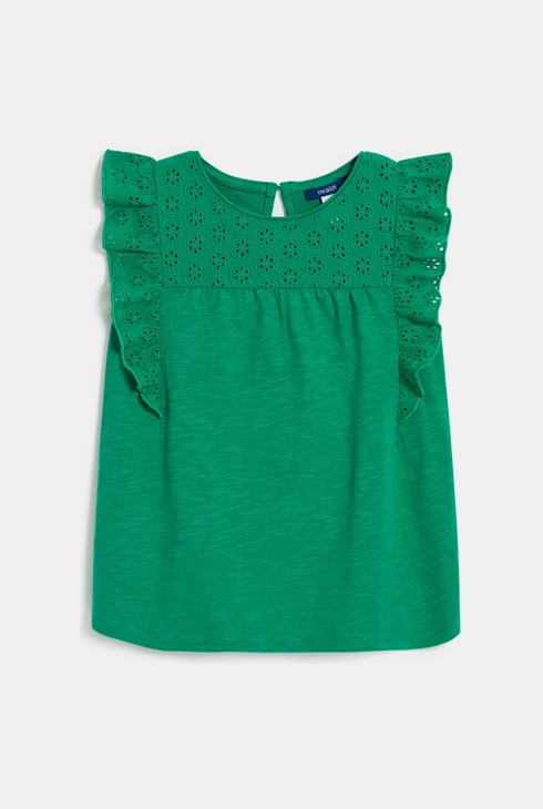 T-shirt broderie anglaise vert Fille 1