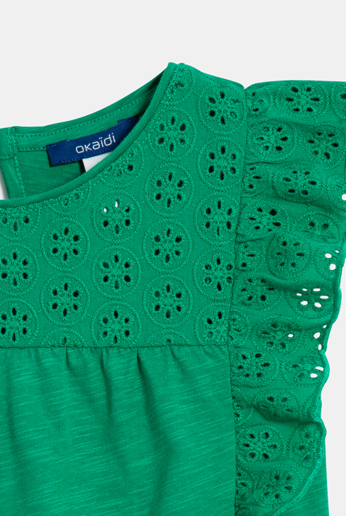T-shirt broderie anglaise vert Fille 2