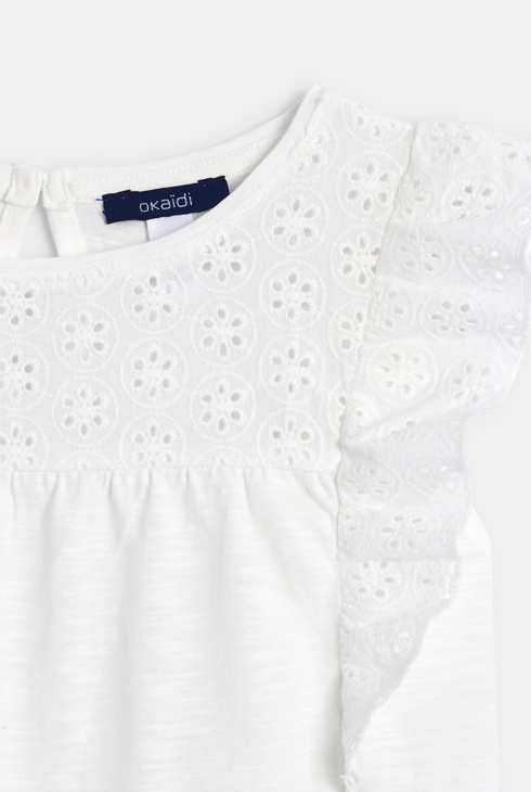 T-shirt broderie anglaise blanc Fille