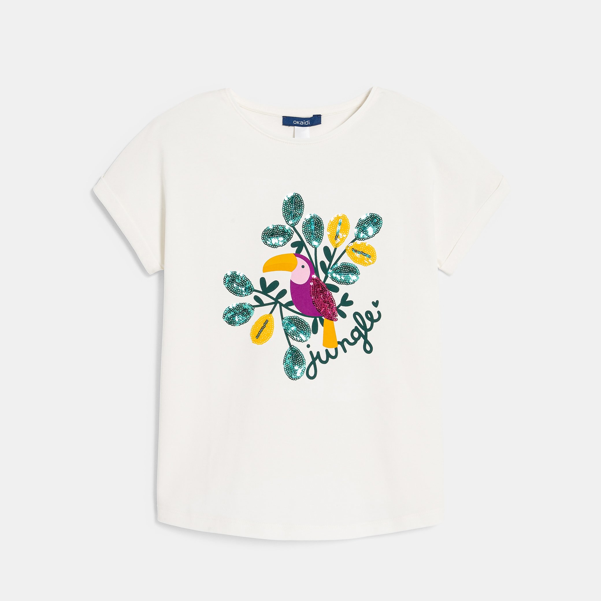 Girls' white toucan motif T-shirt Okaïdi & Obaïbi