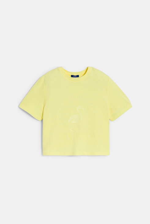 Kurzes T-Shirt in Gelb mit Schriftzug für Mädchen 1