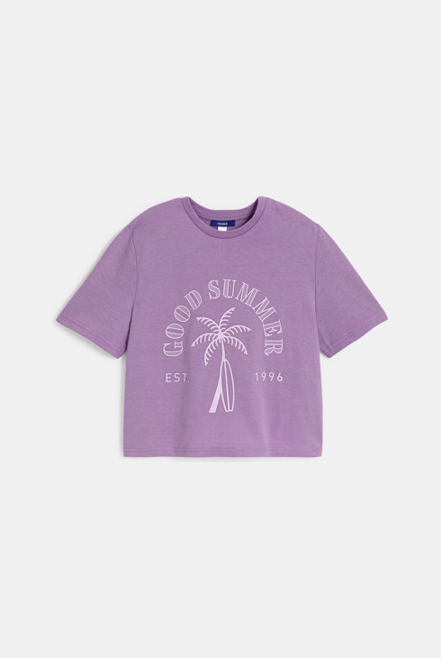 Dekliška kratka majica svetlo vijolične barve s sporočilom 1