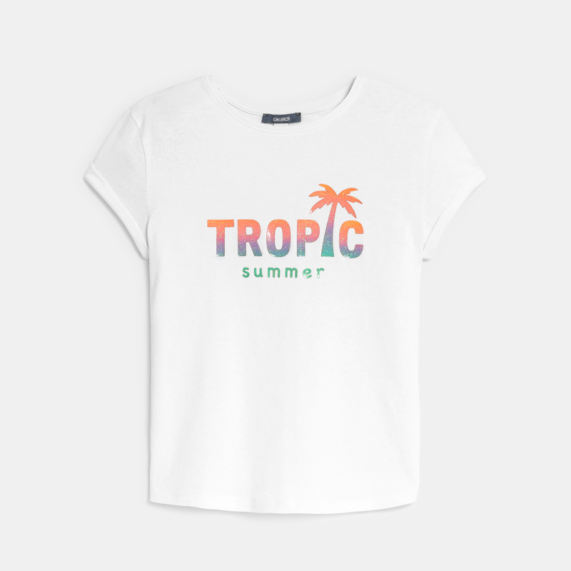 T-shirt message tropic summer blanc Fille - 5A