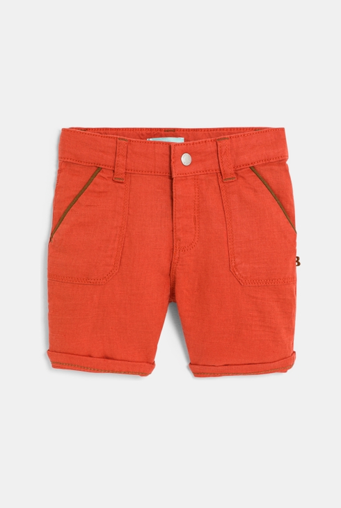 Short droit coton effet lin rouge bébé garçon 1