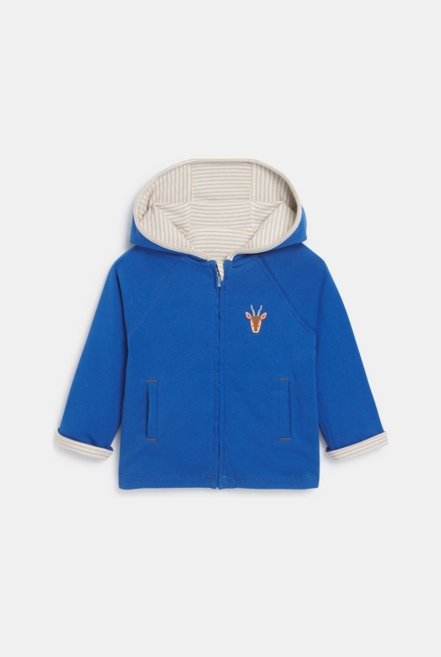 Gilet zippé réversible à capuche bleu bébé garçon