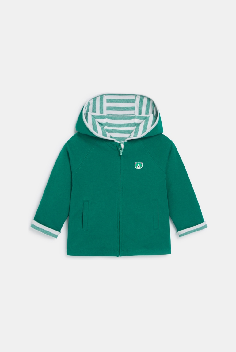 Gilet zippé réversible à capuche vert bébé garçon 1