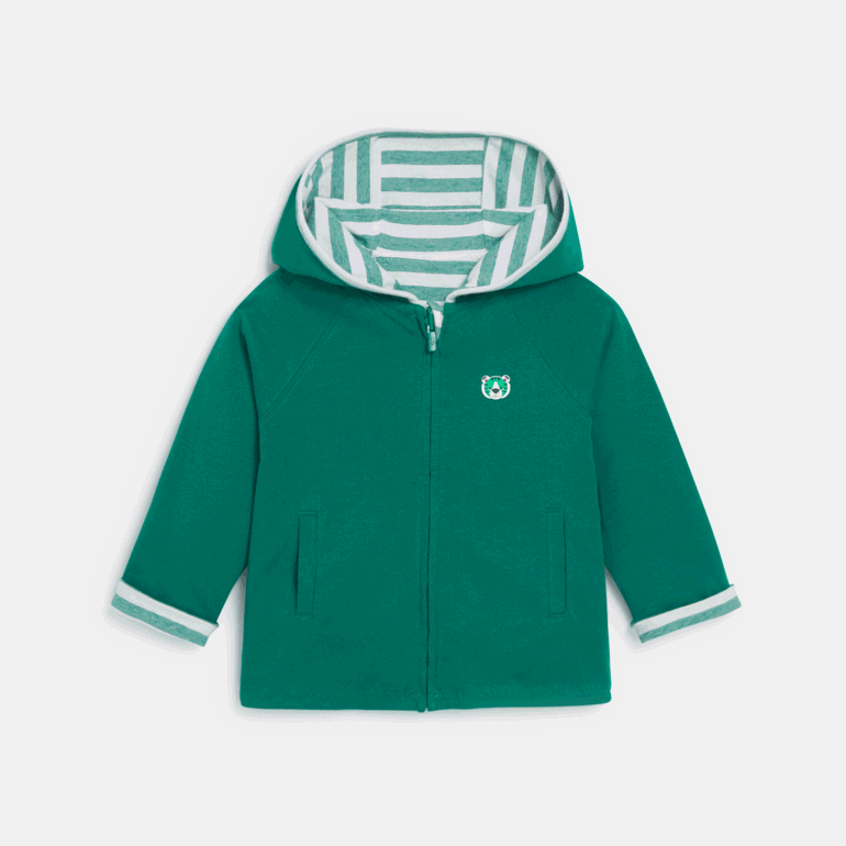 Gilet zippé réversible à capuche vert bébé garçon 5