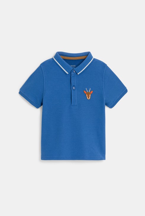 Fantovska modra polo majica iz prešitega pletiva z zebro za dojenčke 1