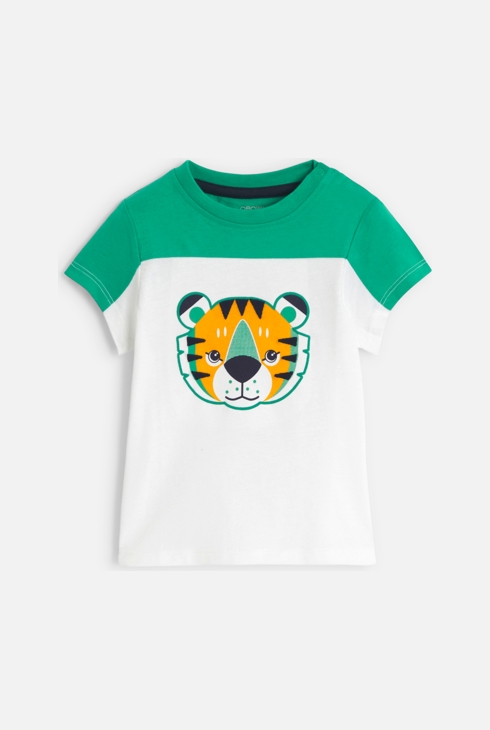T-shirt colorblock con tigre bianca verde neonato 1