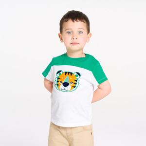 Baby boy's green and white colourblock tiger T-shirt 1