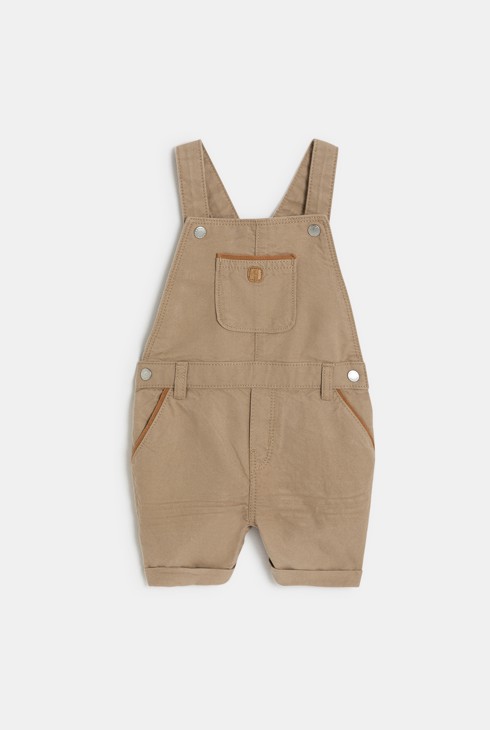 Salopette courte beige et polo maille piquée blanc bébé garçon 2