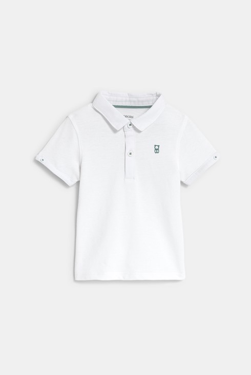 Zielone ogrodniczki i dzianinowe białe polo z piki niemowlę chłopiec 2