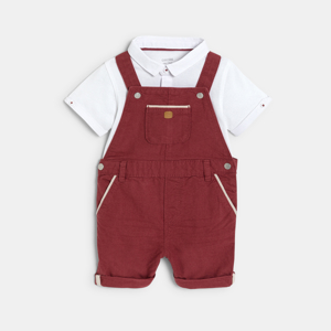 Baby boy's white short dungarees and piqué polo shirt 1