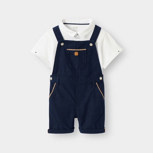 Salopette Courte Bleu Marine Et Polo Bébé Garçon - Bleu Navy - 6M - OBAIBI