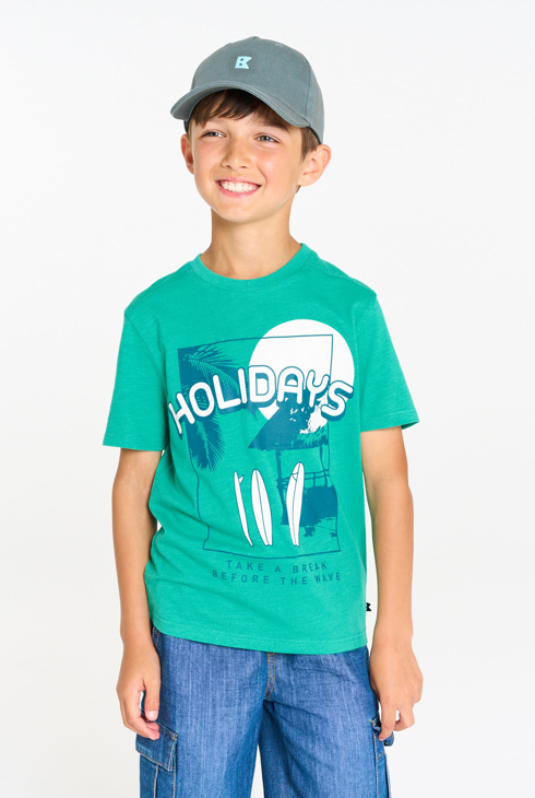 Grünes Kurzarm-T-Shirt mit Holidays-Motiv für Jungen 1