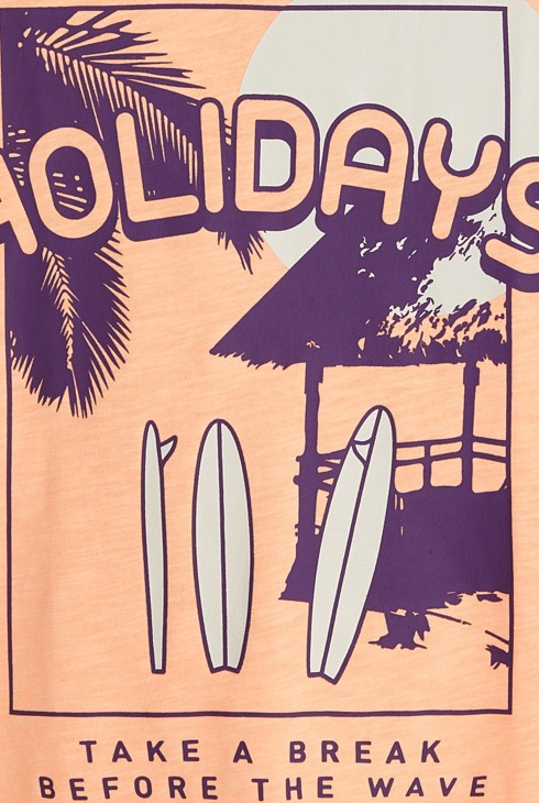 Boy's orange holiday motif T-shirt with short sleeves 2