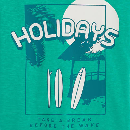 Boy's green holiday motif T-shirt with short sleeves Okaïdi