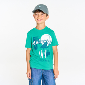 Boy's green holiday motif T-shirt with short sleeves 1