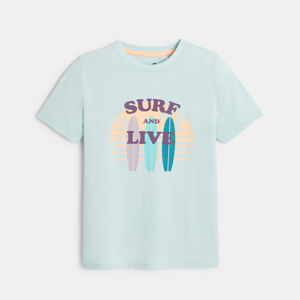 Boy's blue short-sleeve T-shirt with surf design 1