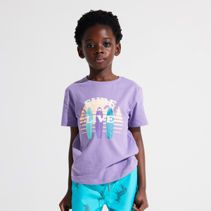 Boy's purple short-sleeve T-shirt with surf design 1