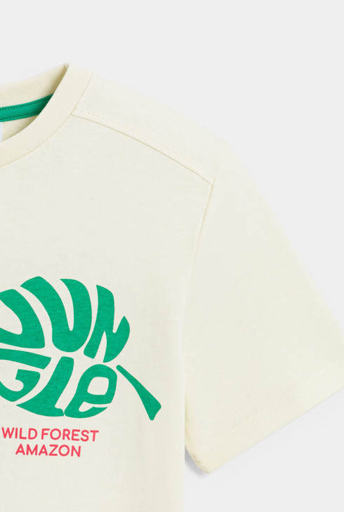 Samarreta amb missatge estampat fulla davant i darrere blanc trencat nen 2