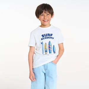 Boy's white surf motif T-shirt 1