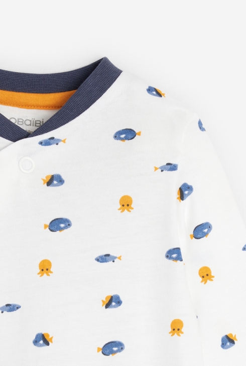 Weißer Baby-Strampler aus Baumwolle mit Fischen für Jungen